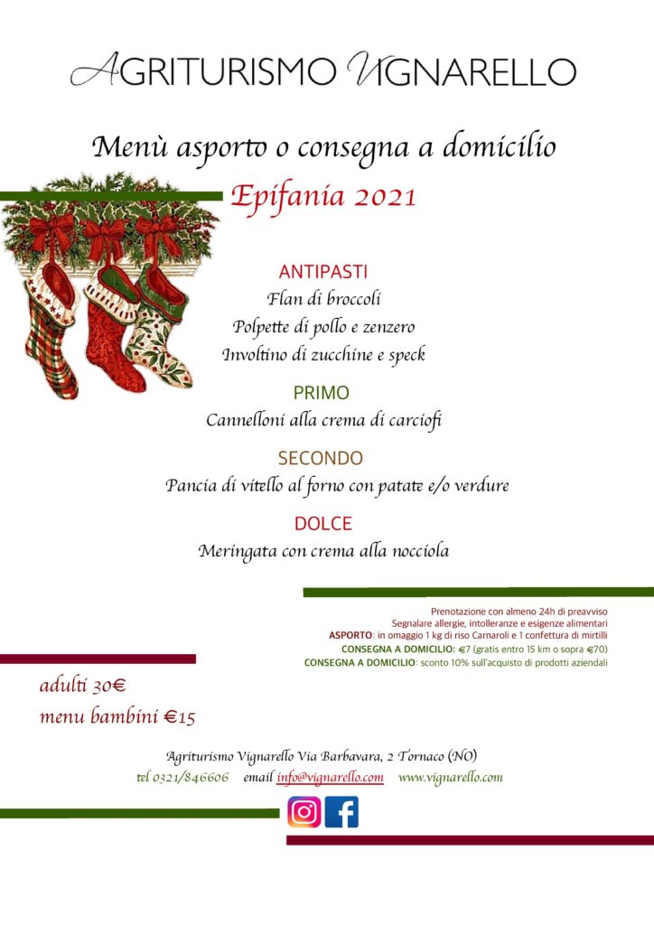 menu Epifania 2021 Agriturismo Vignarello, asporto e consegna a domicilio